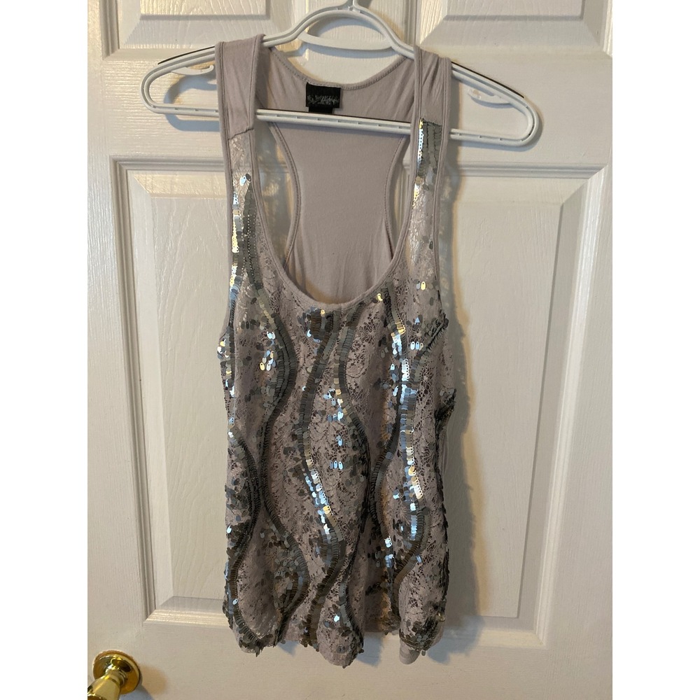 Daytrip Womens Sequin Lace Racerback Tank Top Lavender Grey Large